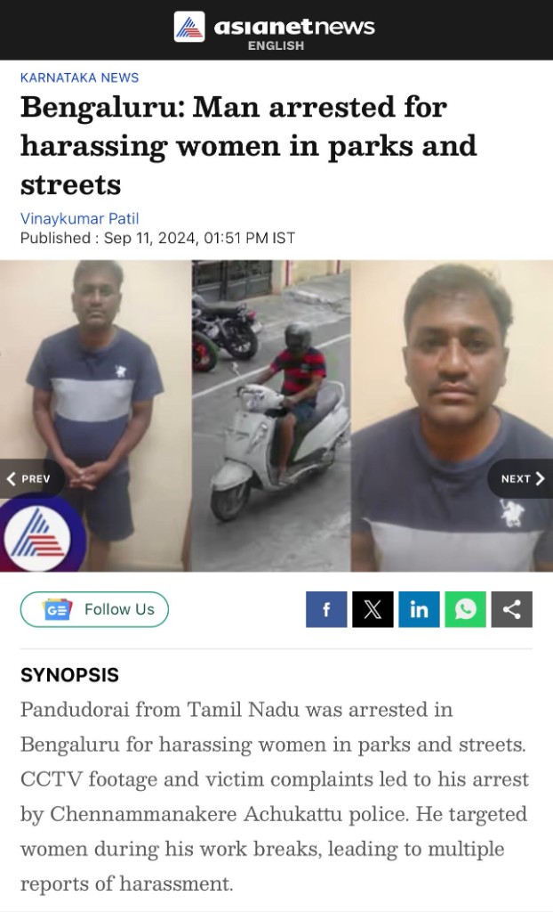 Asianet News report on Bengaluru harassment arrest