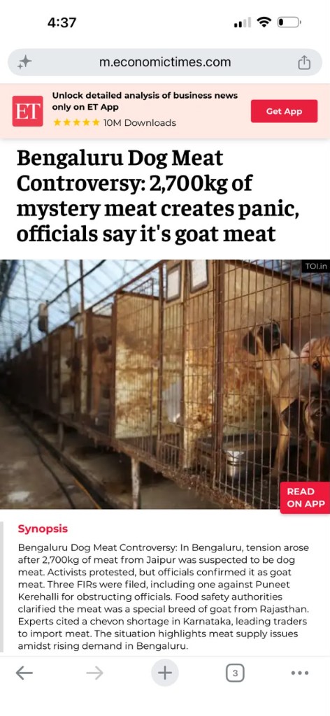 Economic Times news article on Bengaluru meat controversy